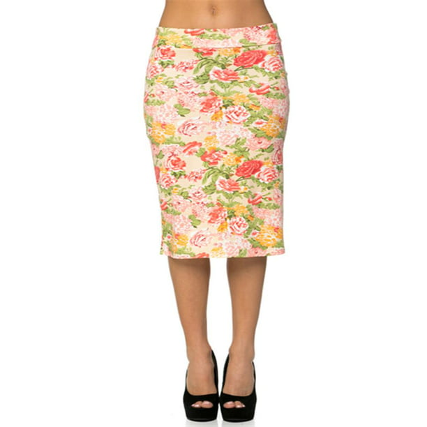 NYL Basics Women’s Everyday Basic Below The Knee Printed Pencil Skirt 